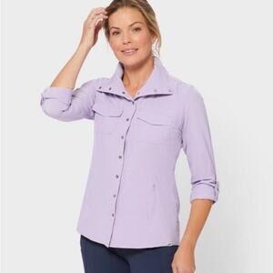 Duluth Wmns Sz M Sol Survivor Sun Protection Tunic Shirt Jacket Lilac Nylon
